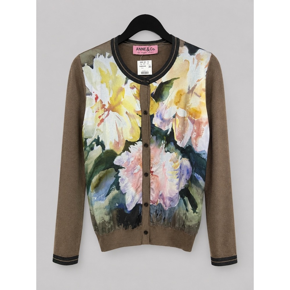 Anne & Co Eugen Klein Floral Knit Cardigan Sweater Cottagecore Grandma Core US 8